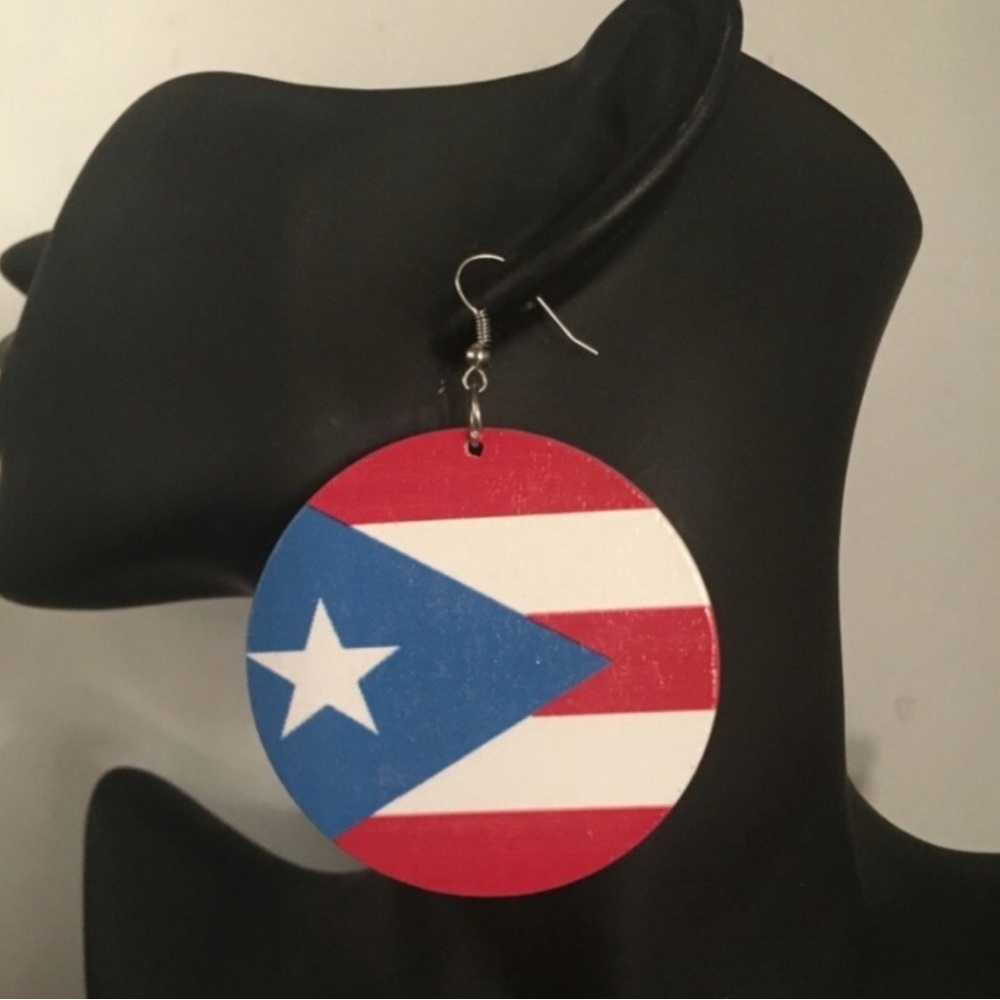 Puerto Rican Flag Round Earring